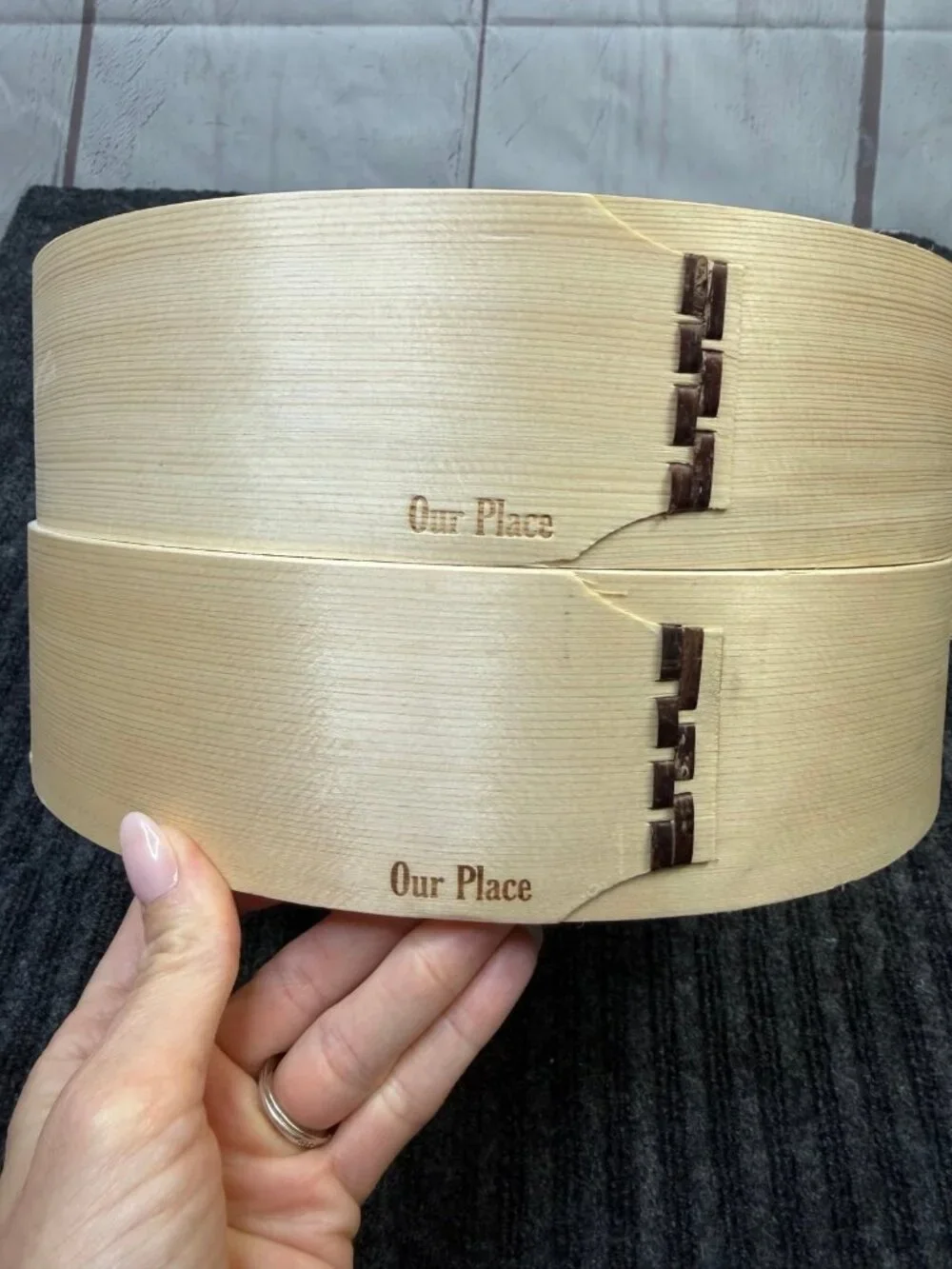 Our Place Bamboo Steamer Basket Set 2-Tier Steaming Inserts New